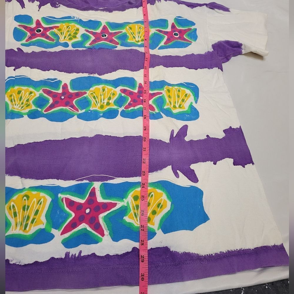 VINTAGE 90s tie dye purple‎ beach seashell graphic short sleeve tee shirt XL - Picture 9 of 9